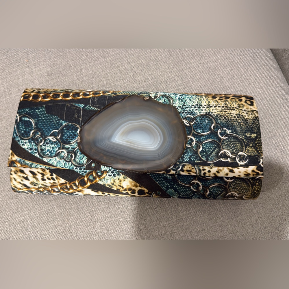 Amishi Animal Print Clutch with Agate Detail